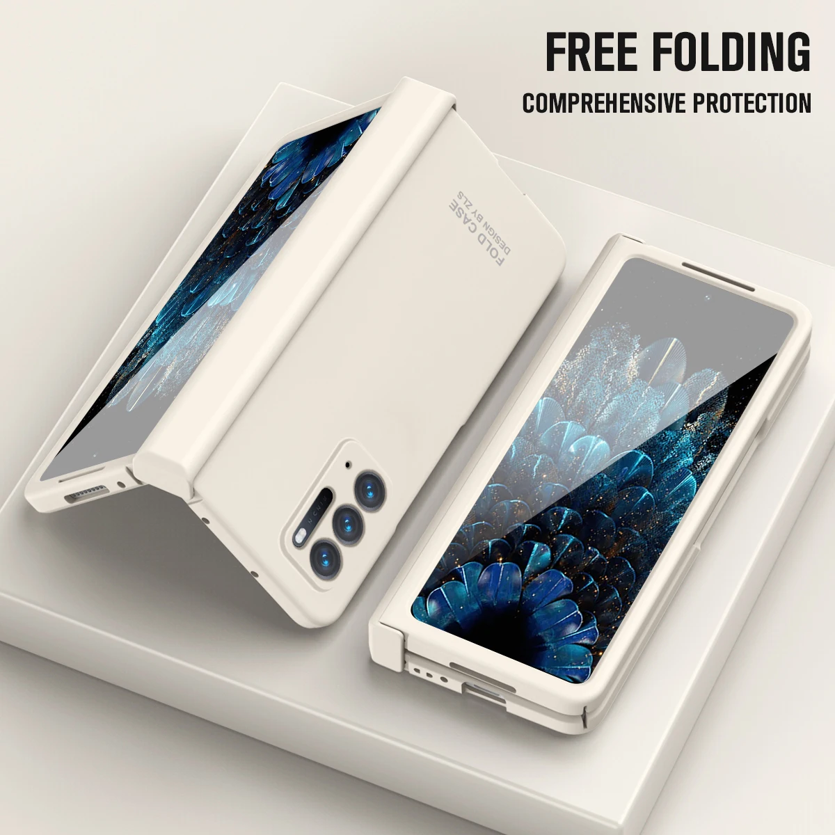 

Luxury Solid Color Folding Phone Case For OPPO Find N The hard PC Cover Comes With a Screen Protector