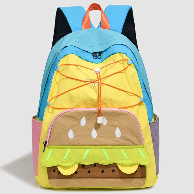 Funny Cartoon 3D Hamburger Backpack Teen Girls Colorful Patchwork Nylon School Rucksack Design Large Travel Backpack