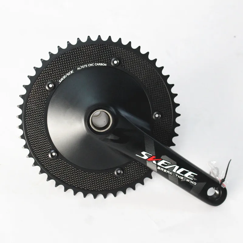 SKEACE Break The Wind Hollowtech Crankset, Fixie Crank, Fixed Gear Bike, Track Bicycle CNC Carbon Chainwheel, 49T, 165mm, 144BCD