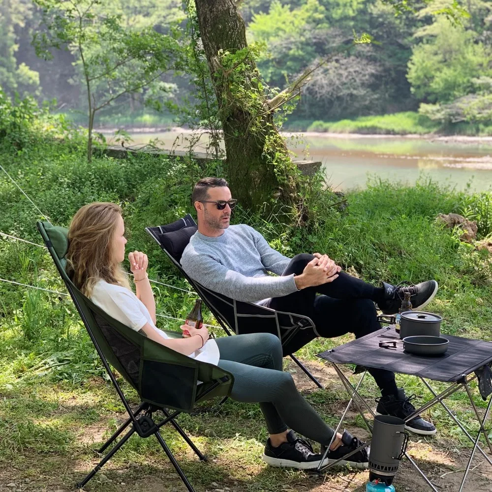 Portable Folding Camping Chair with Detachable Pillow, 330lbs Capacity, Compact Aluminum Frame for Outdoor Travel