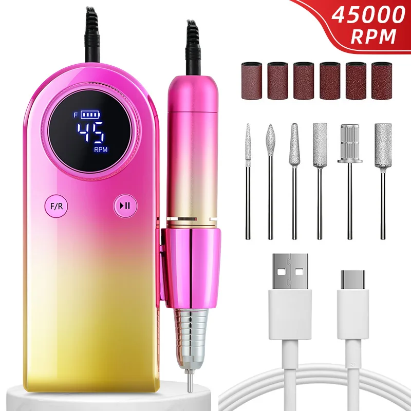 

45000RPM Nail Drill Machine Rechargeable Nail File Nails Accessories Gel Nail Polish Sander Professional Tool Manicure Set