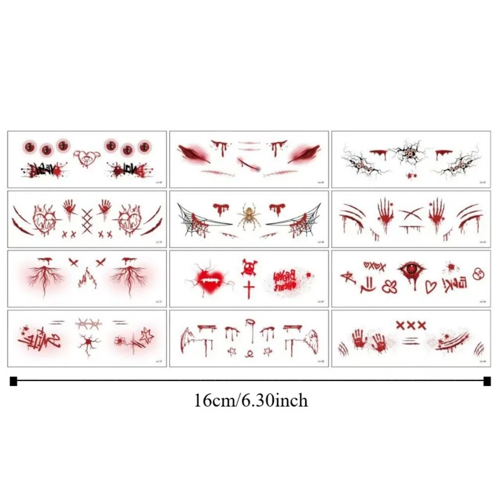 12 قطعة من وشم الوجه للهالوين للاستعمال مرة واحدة، ملصقات مؤقتة محمولة طويلة المفعول للخد شفافة مقاومة للماء #6