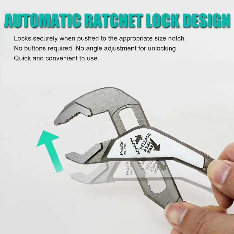 10 Inch Quick‑Adjust Water Pump Pliers, Ratchet Auto‑Lock No‑Button Design Multi‑Shape Flat Jaw Plumbing Repair Hand Tool