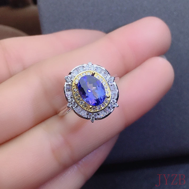 Fine jewelry natural Tanzanite 925 sterling silver new women's ring support test trendy 6*8mm