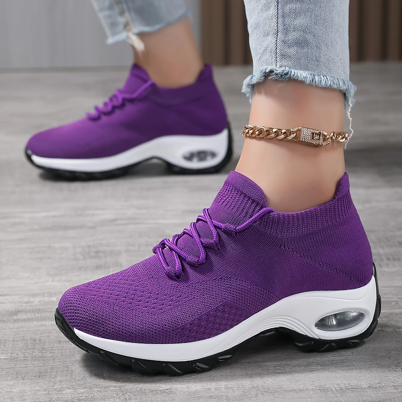 Scarpe da passeggio da donna Sneakers con calzino viola scarpe da infermiera da donna scarpe da ginnastica con cuscino d'aria in rete mocassini Casual scarpe moda 1862 t