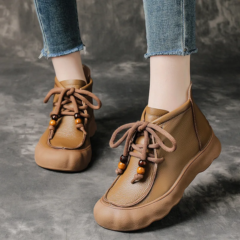 Women's boots 2026 autumn and winter new item  sponge cake thick soled leather short boots for women