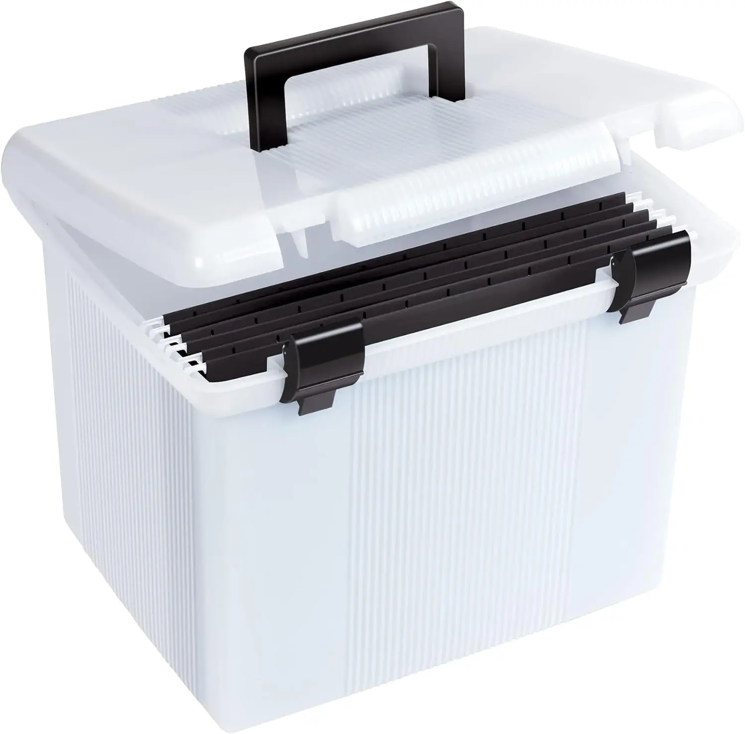 

Portable File Box, Frosted White, Hinged Lid with Double Latch Closure
