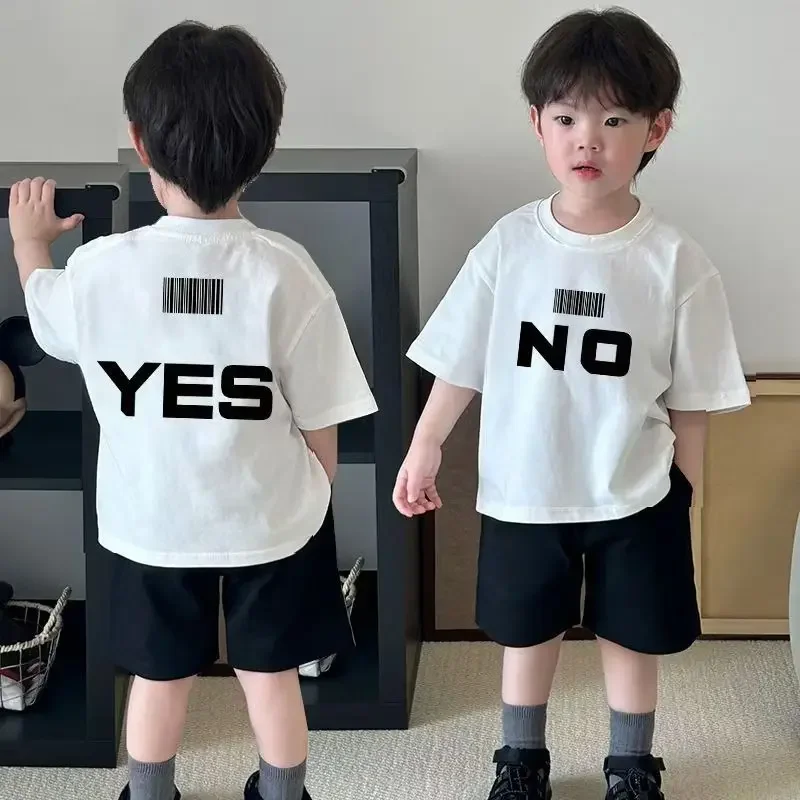 

Children Summer Short Sleeve shorts Set New YES&NO Printed Casual Top Shorts smile face Two Piece Set