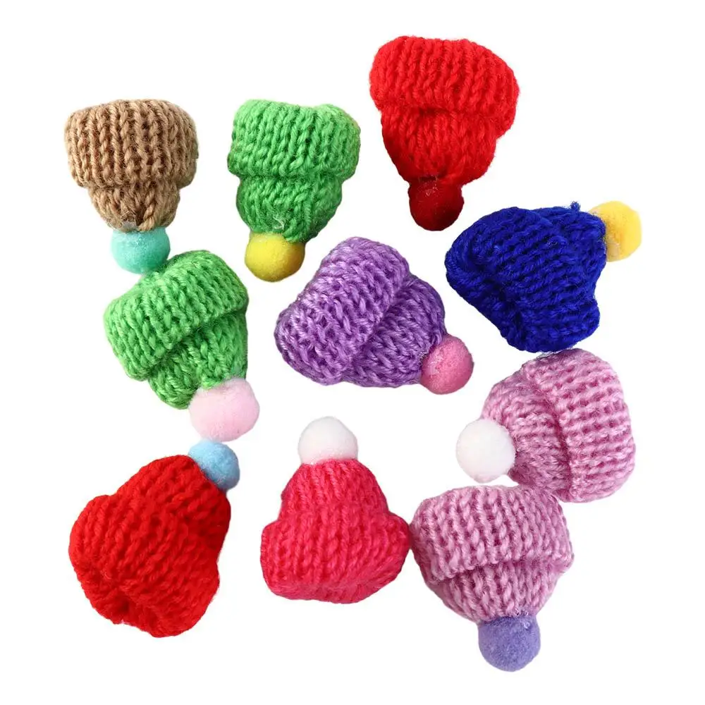 10pcs DIY Mini Knitting Hats Sewing Crafts Ornaments Christmas Mini Knitting Hats Polyester Knitting Mini Wool Hat