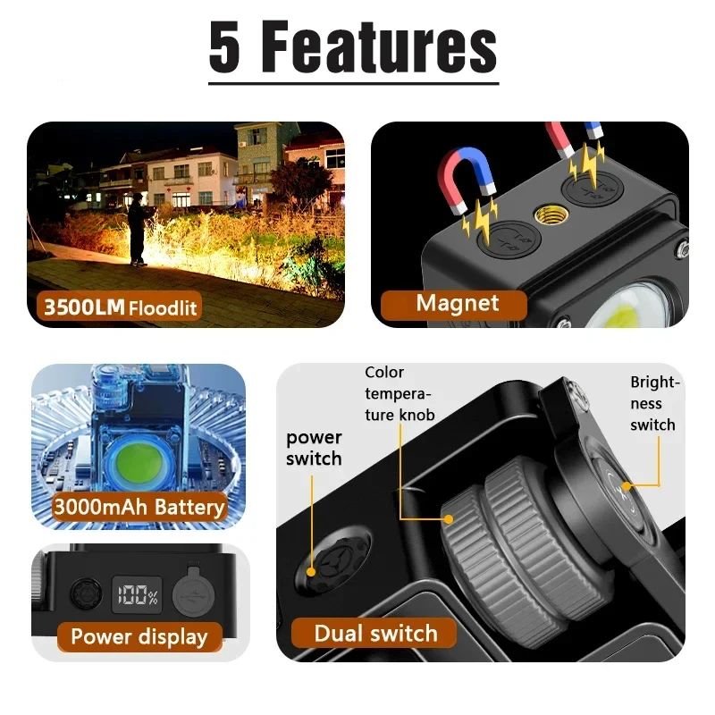 New Powerful EDC Keychain Camping Light 3000mAh Multifunction Rechargeable Flashlight 120LM-3500LM Portable Outdoor Camping Lamp