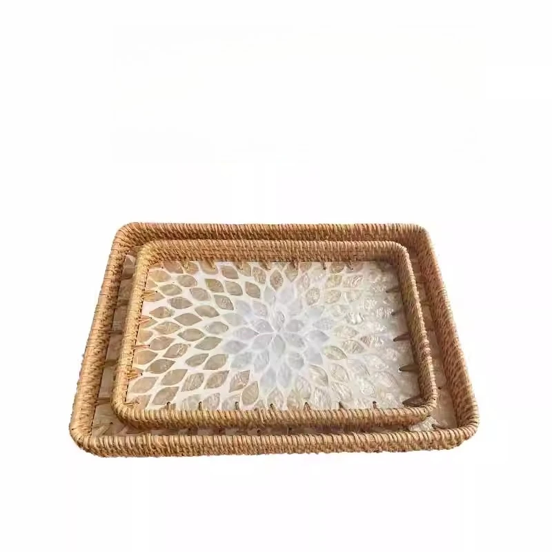 

Rattan shell plate square storage plate Nordic style home living room fruit plate tea tray B & B