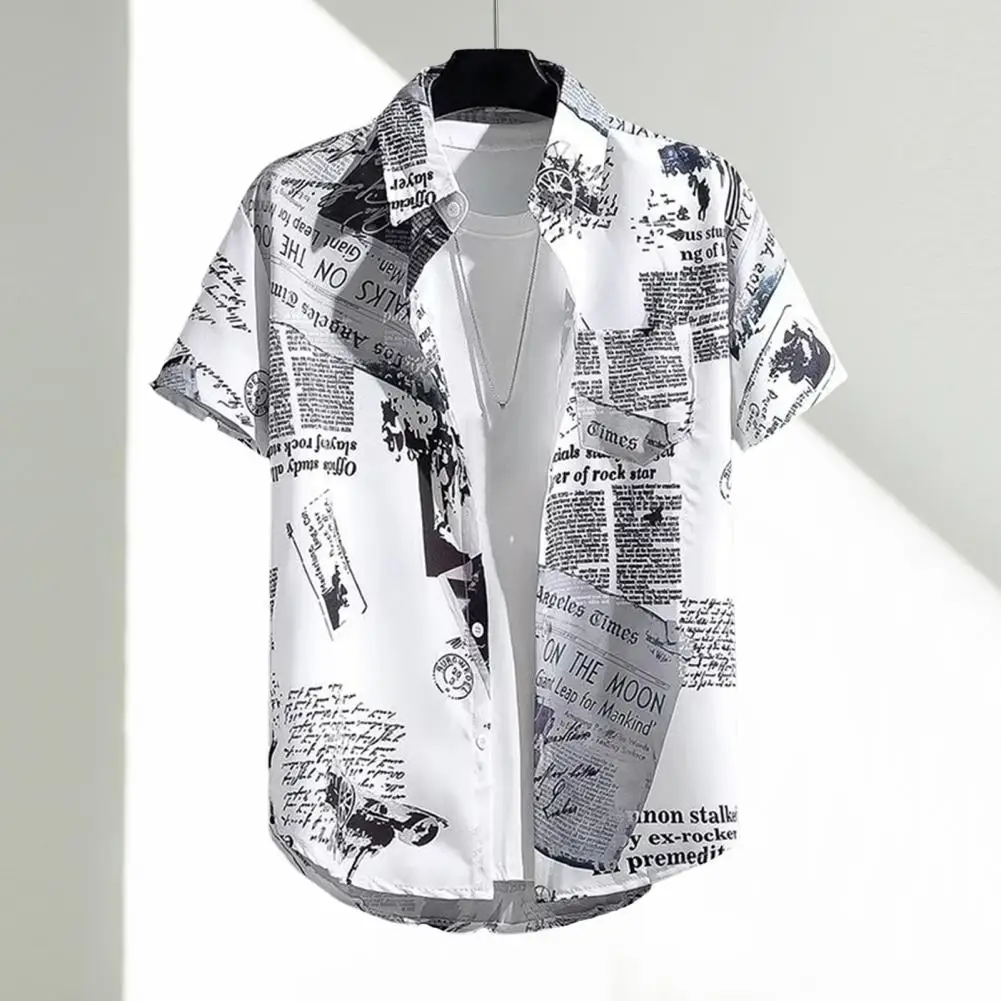 

Men Beach Shirt Men's Summer Tropical Style Hawaiian Shirt with Letter Print Ice Silk Fabric Quick Dry Technology for Vacation