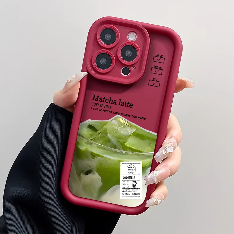 مضحك القهوة المثلجة قضية الهاتف آيفون 16 15 114 13 12 11 برو ماكس Mini XR SE2 7 8 14 15Plus لطيف الكرتون ماتشا الحليب غطاء ناعم