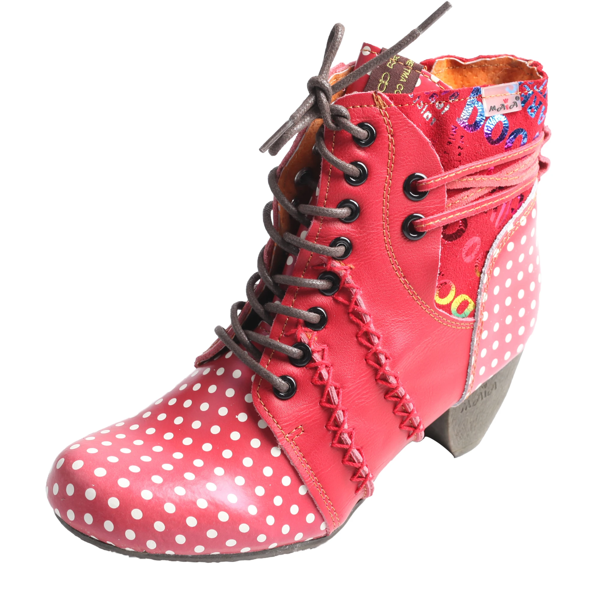 TMA EYES Fashionable Polka Dot High-heeled Women Boots Genuine Leather