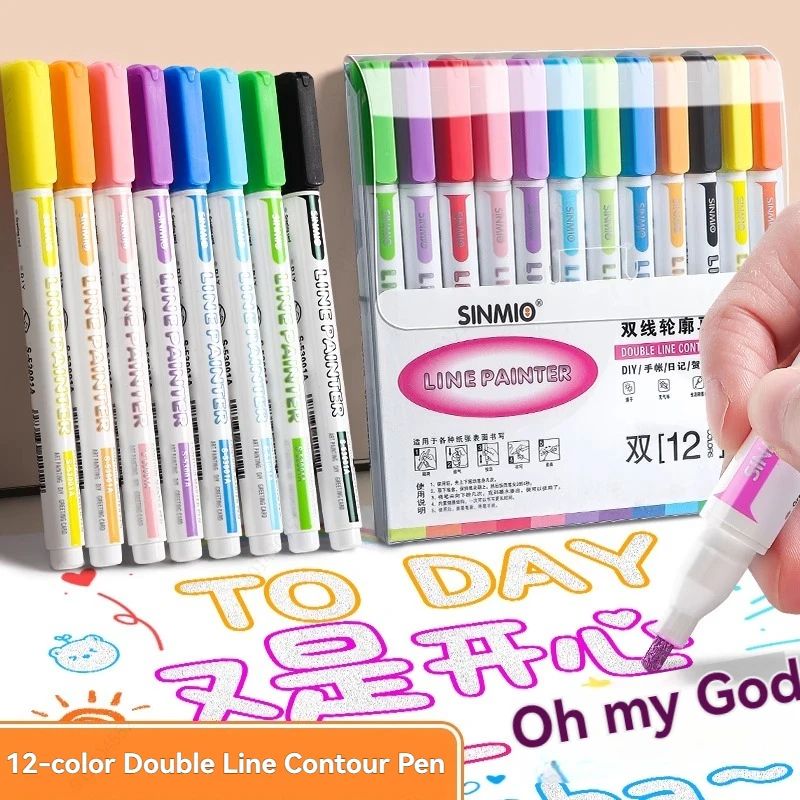 8/12/24Colors Double Line Outline Art Pen DIY Graffiti Pen Highlighter Marker Pens Diary For Scrapbook Poster Card Stationery