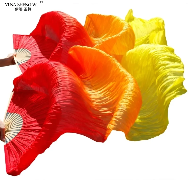 Belly Dance Fans Gradient Color Imitation Silk Fans Belly Dance Performance Props Long Fans Yellow+Orange+Red Customizable