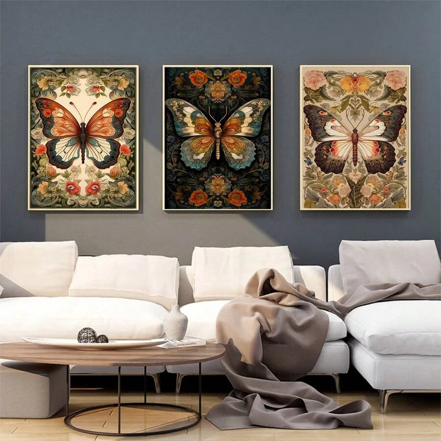 Retro Aesthetics Butterfly Insect Canvas Prints Flowers & Plants Museum Exhibit Wall Art Posters for Living Room & Gallery Decor