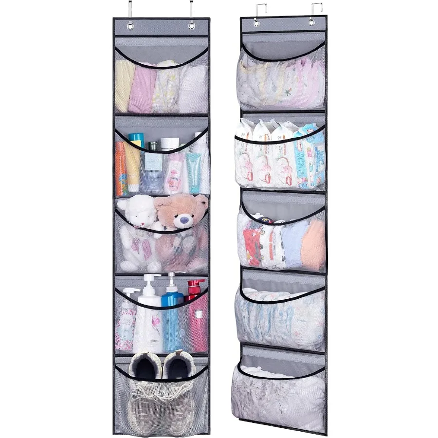 

Hanging Shelves Over the Door Organizer Storage for Closet with 5 Pockets Organizer for Bedroom Bathroom 2 PackGrey