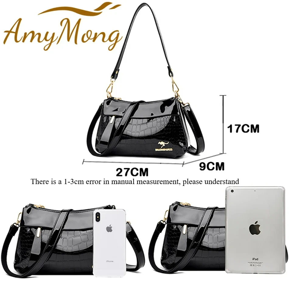 3 Layers Women Handbag Purses Luxury Designer Patent Leather Shoulder Messenger Crossbody Bags for Female Vintage Sac A Main New