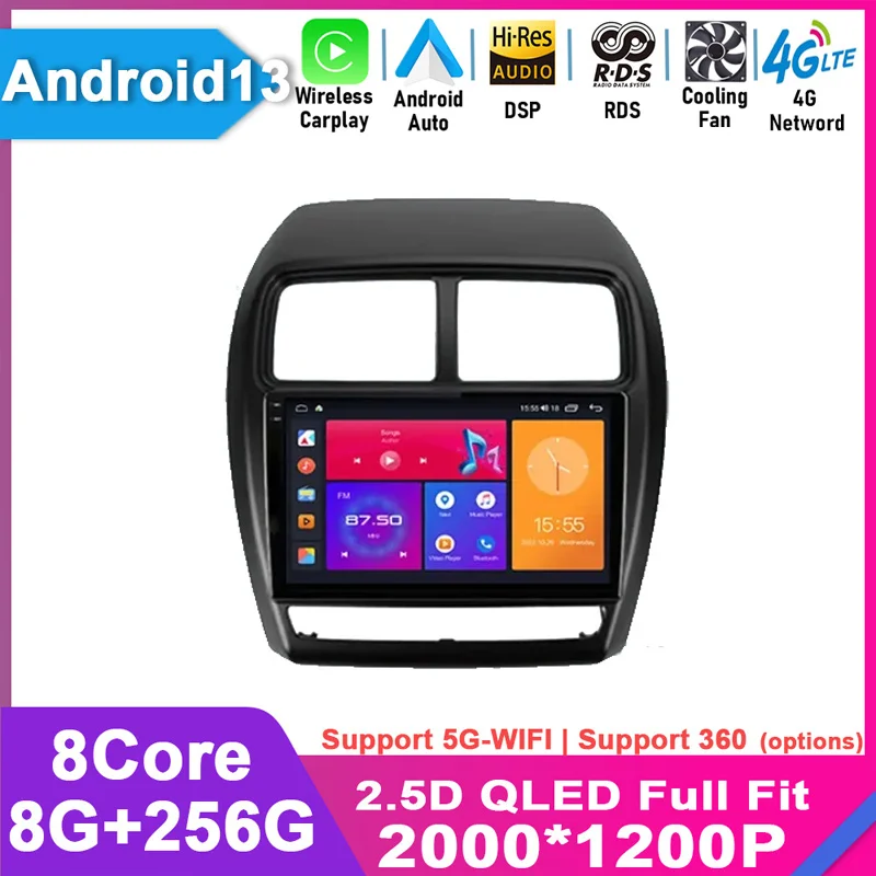 

For Mitsubishi ASX 1 2016 - 2022 Android 13 Android auto 360 camera Car Radio Player DSP Carplay Stereo No 2 din QLED Screen