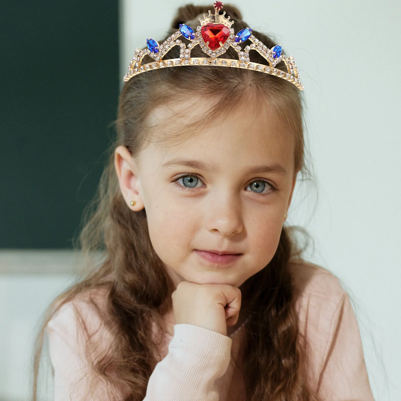 1 Piece Tiara Headband Rhinestone Inlaid Crown Design Elegant Birthday Party Hair Accessory for Small Crystal