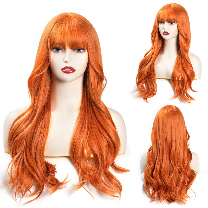 

Wig female long hair big waves long curly hair cute air bangs fluffy natural realistic micro curl full head cover