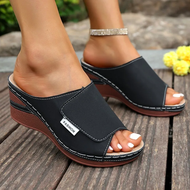 Summer Plus Size 36-43mm Thick Sole Stitching Durable Women's Slippers Wedge Heel Lightweight and Comfortable