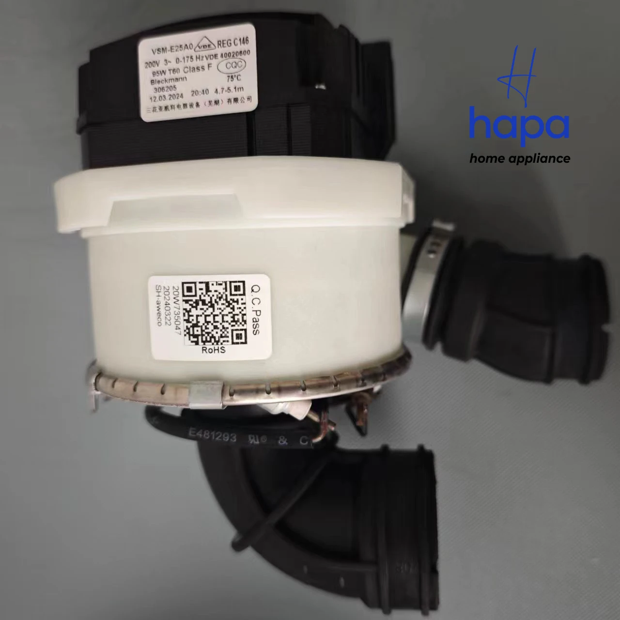 Original, New, BLECKMANN VSM-E25A0 Dishwasher Circulating Pump for Midea and Samsung