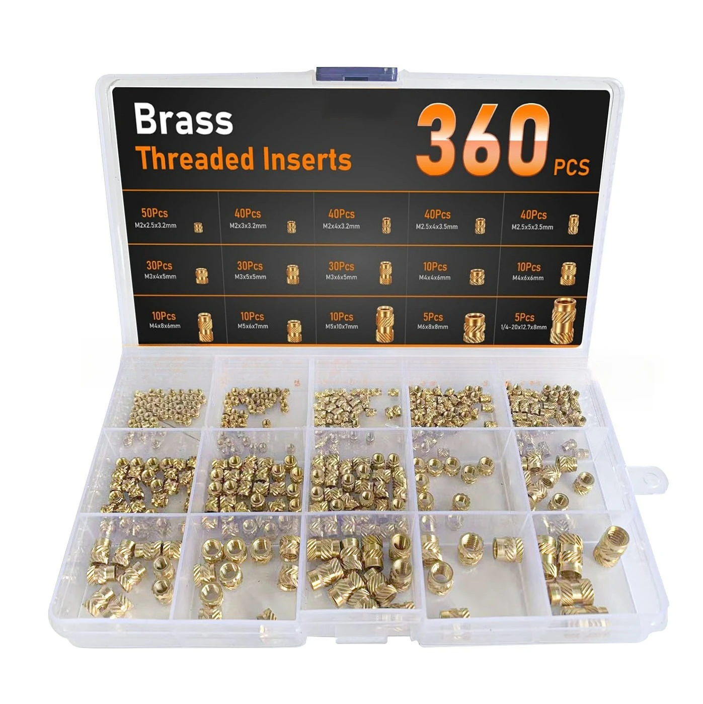 360pcs Double Diagonal Rolled Copper Nut Set Brass Soil Eight Hot Melt Copper Nut Injection Pure Copper Nut Box Set