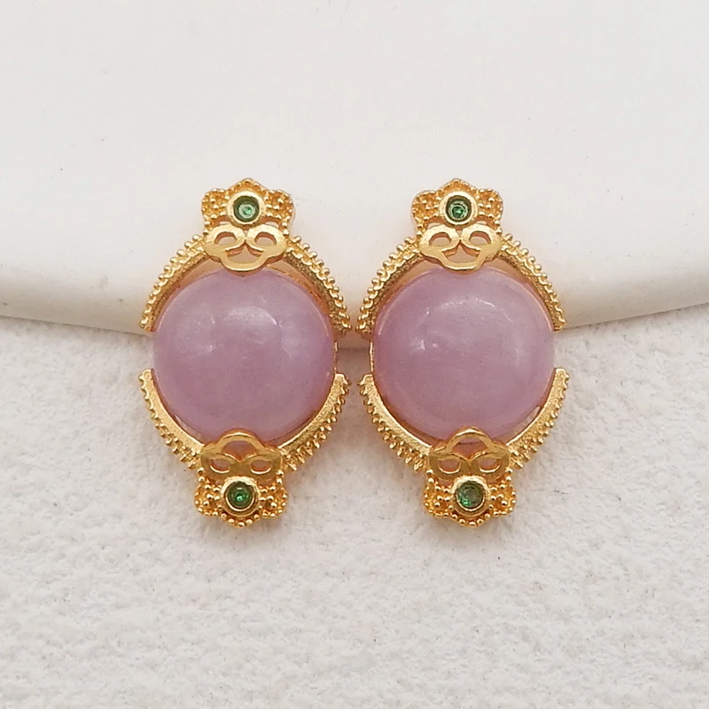 

New Arrival! 1Pair Silver Gold Plated Natural Kunzite Gemstone Earring, Beads, Jewelry DlY Making Accessories