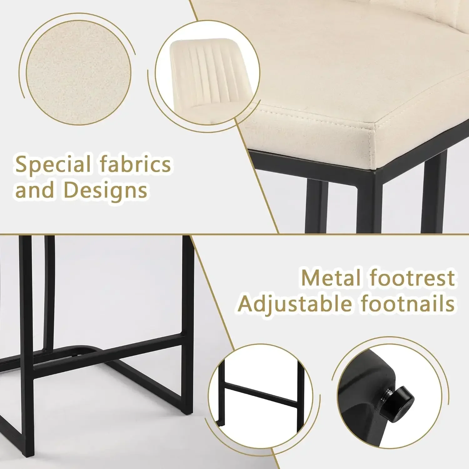 카운터 높이 바 의자 2개 세트, 24.8인치 덮개를 씌운 인조 가죽 바 의자 등받이가 있는 주방 아일랜드 바 의자