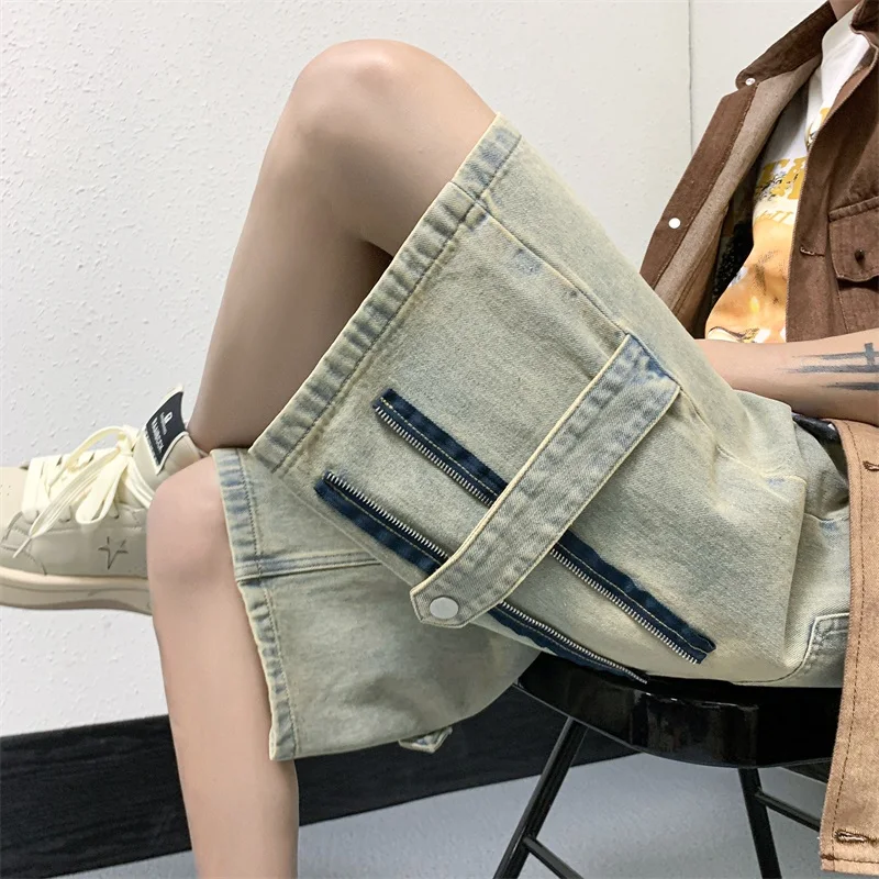 Men Patchwork Oversized Jeans Shorts Streetwear Harajuku Denim Shorts 2023 New Hip Hop Vintage Blue Summer Casual Loose Shorts