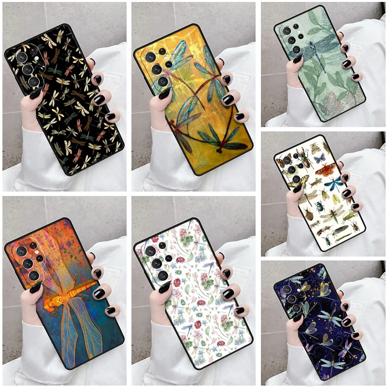 Phone Case For Samsung Galaxy S24 S23 S21fe S22 Ultra Plus Note 10 20 S8 S9 S10 Cover Dragonfly Insect Pattern