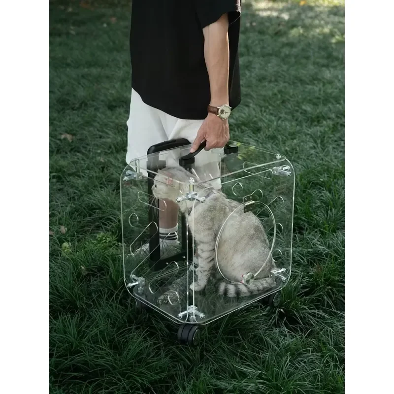 Trolley Travel Portable Large Capacity Breathable Dog Cart Transparent Bag Suitcase Transport Pet Supplies Carriers