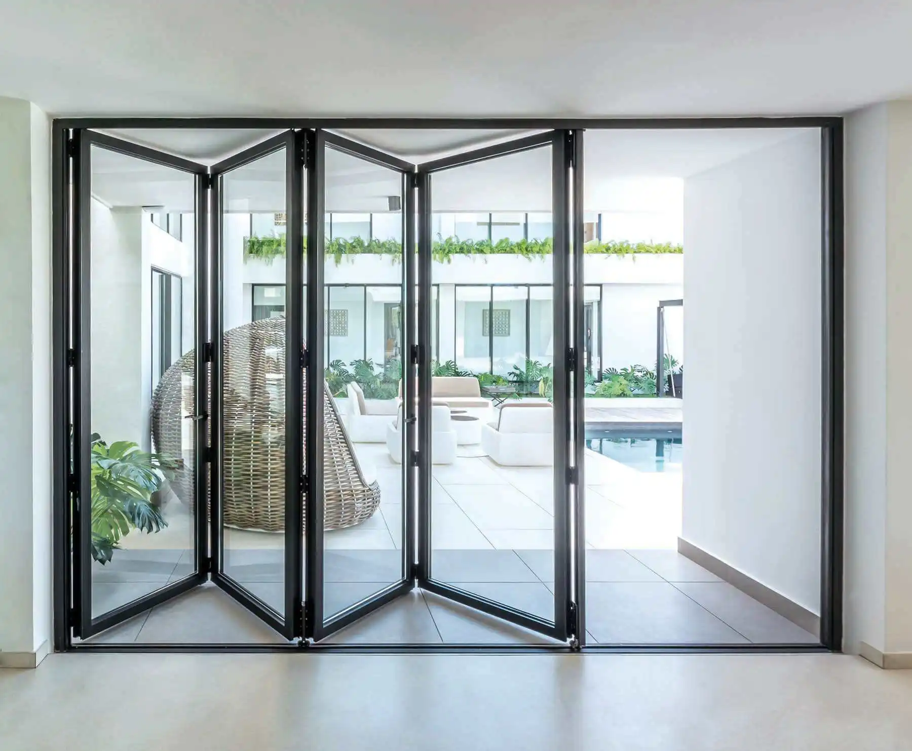 Space Saving Design Patio Folding Door Living Room Hidden Track Design Accordian Folding Doors Solid and Durable Stacking Doors