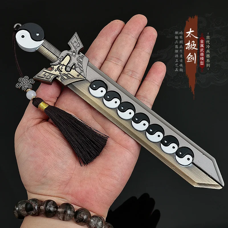 Espada de ocho Trigramas Tai Chi Yin Yang de 22cm, modelo artesanal de aleación con funda coleccionable, modelo Katana taoísta antiguo chino, juguete para niño