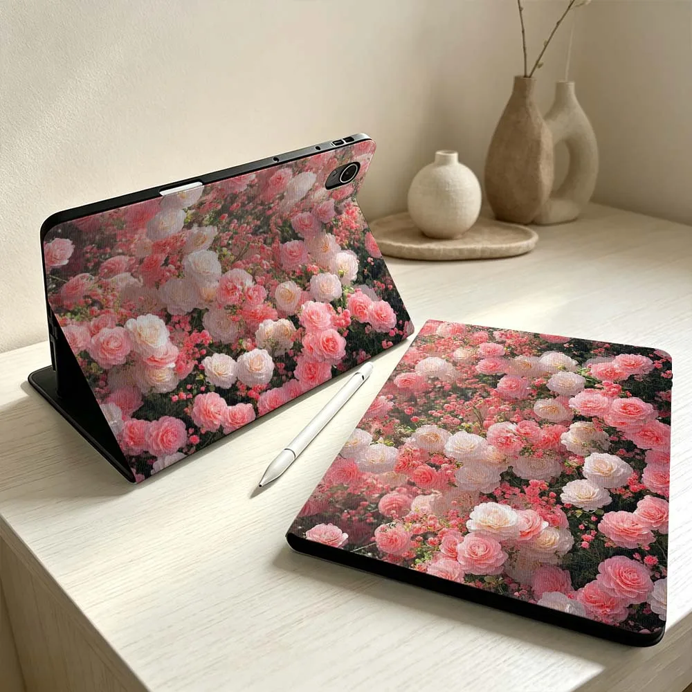 Pink Roses Cluster Print Soft Pen Tray Tablet Case For Huawei MatePad MediaPad MagicPad Honor Pad 10 9 8 X10 X9 X9a S Pro
