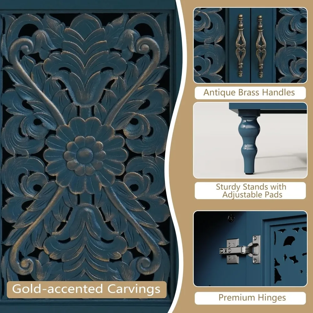 

67'' Vintage TV Stand with Hollow Carved Doors and Adjustable Shelves, Retro Entertainment Center with Storage, Customized