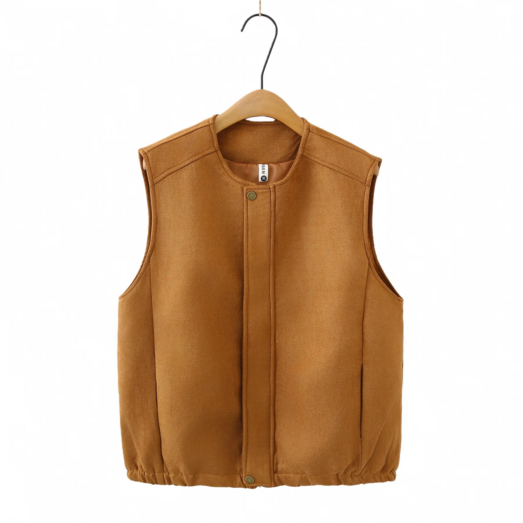 

XXXXL Fashion Plus Size Woman Clothing Spring 2026 Suede Vest Oversized Cardigan Round Neck Simple Waistcoat 2605