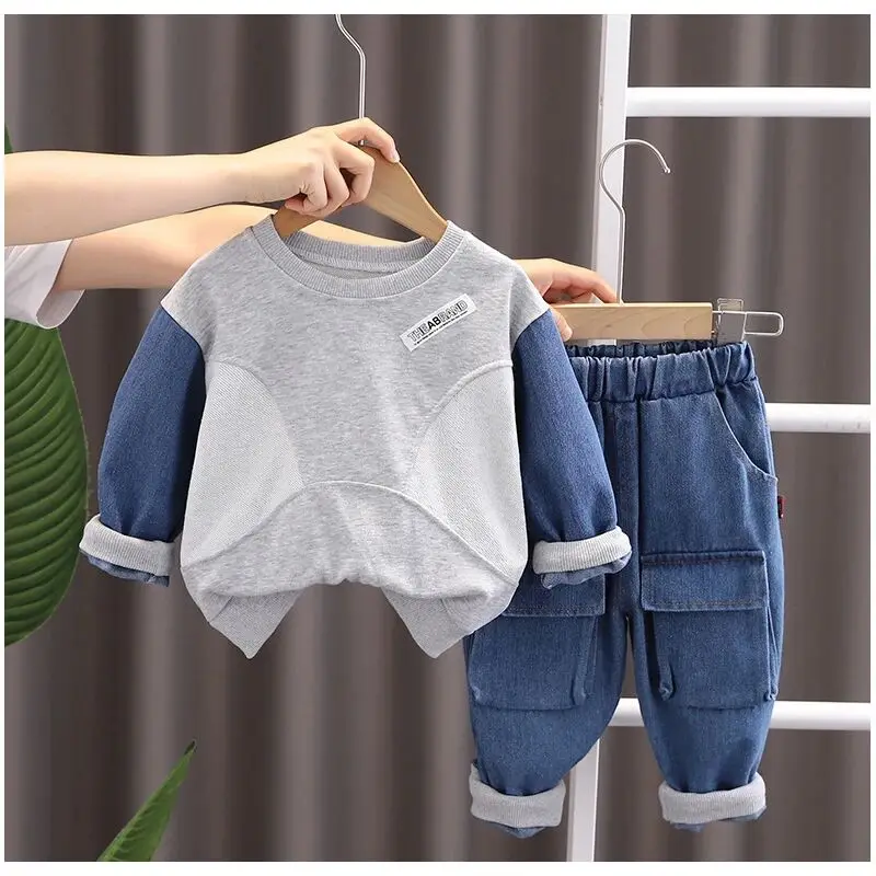 

Boys' Spring Clothing Set Fashion New Style Handsome Baby Children's Hoodie+Jeans Two Piece Set 80-130cm