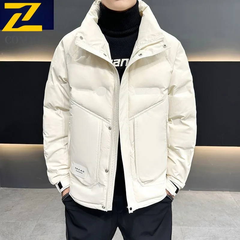 

2025 Зимний пуховик, новый повседневный воротник-стойка с несколькими карманами, походное ветрозащитное теплое хлопковое пальто, уличная лыжная парка с защитой от холода