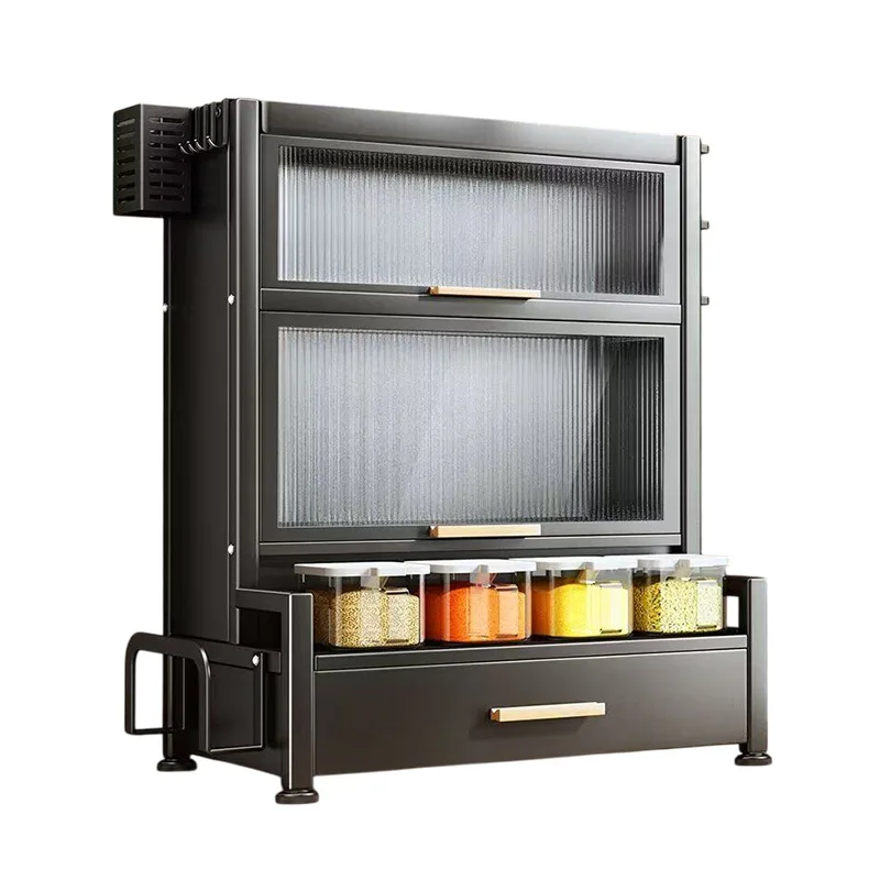 

Kitchen rack Household countertop Dust-proof seasoning cabinet Flip cover Seasoning storage rack Drawer type condiment storage