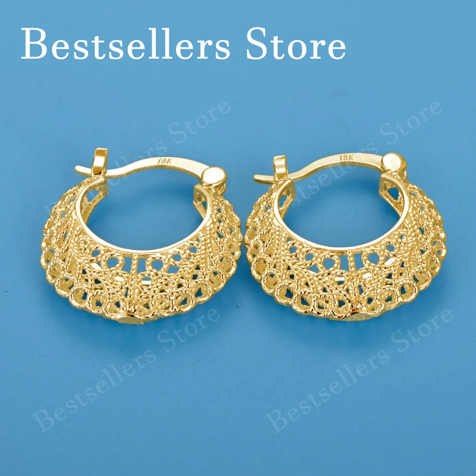 18K Gold-Plated Exquisite Filigree Cut-Out Clip-On Earrings – Stylish Party and Wedding Accessories for Women