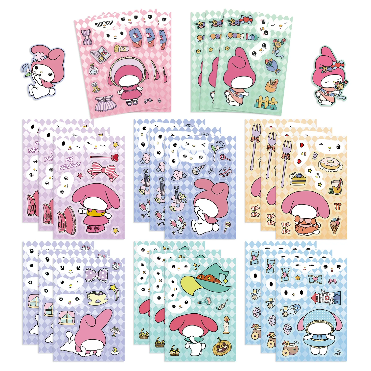 8/16Sheets New Sanrio Cute Melody Make-a-Face Puzzle Sticker DIY Laptop Luggage Phone Skateboard Graffiti Decals Fun for Gift