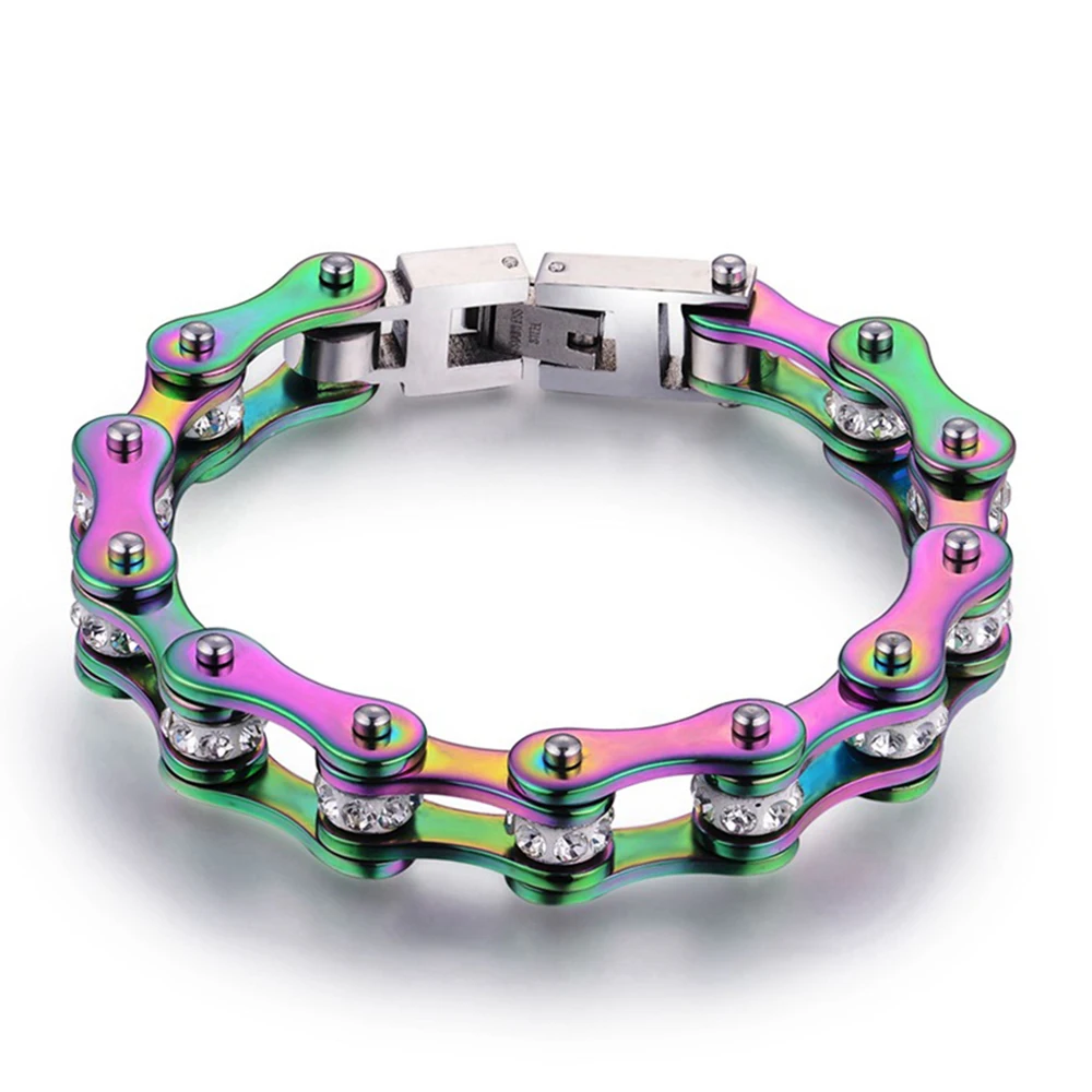 Colorful Ladies Bracelets,Punk Biker Bicycle Motorcycle Chain Bracelets For Women,Stainless Steel Jewelry Support Distribution