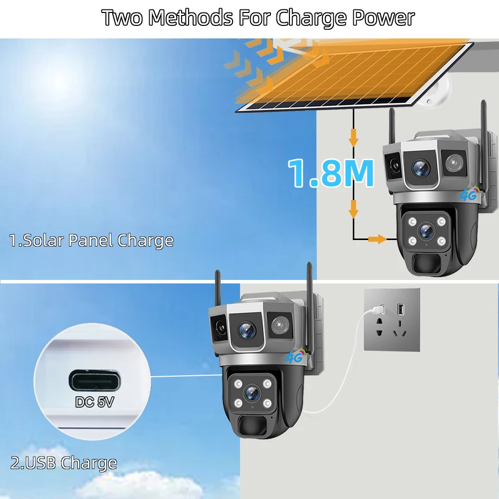12MP Dual Lens Solar 4G WiFi Camera Wireless Battery Low Powered IP Camara PIR Motion Detect CCTV Video Surveillence V380 image 3