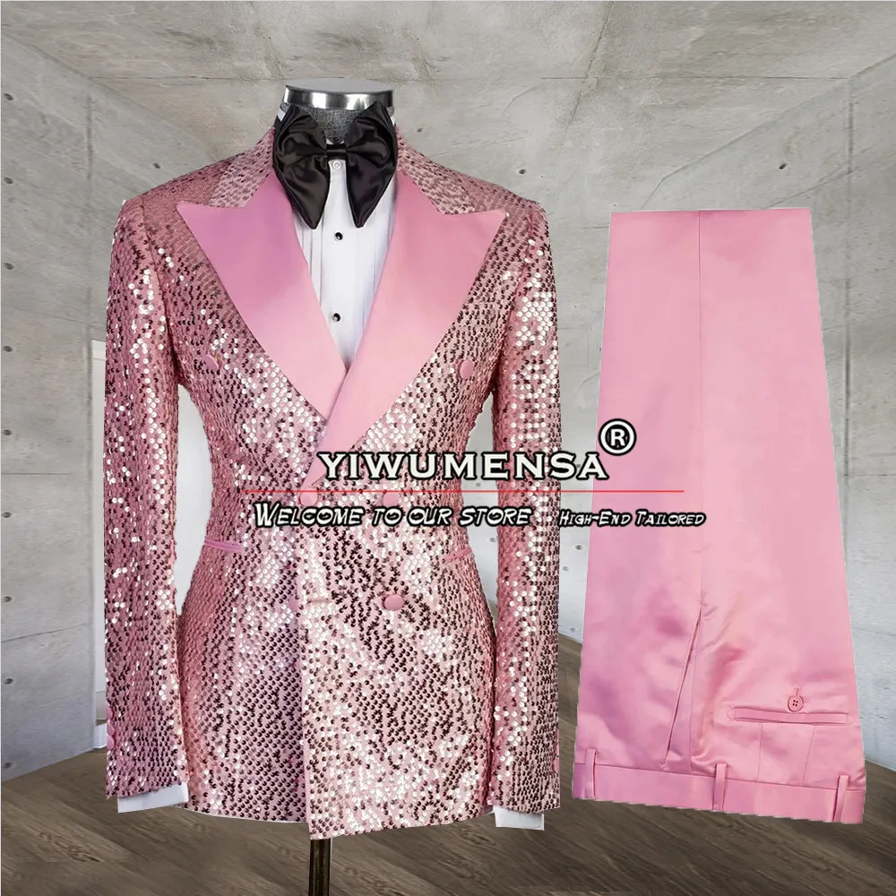 

Sparkly Sequins Suti Men Peaked Laple Blazer Formal Prom Party Wedding Tuxedo Tailore-Made 2 Pieces Double Breasted Jacket 2023