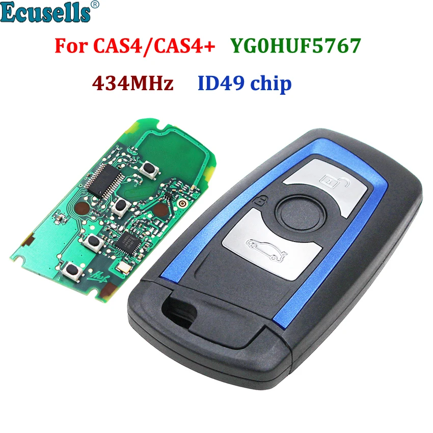 Keyless 3 Buttons Remote Key 434MHz YGOHUF5767 For BMW 5 7 F Series X5 X6 F30 F31 CAS4 CAS4+ ID49 chip Blue with insert key