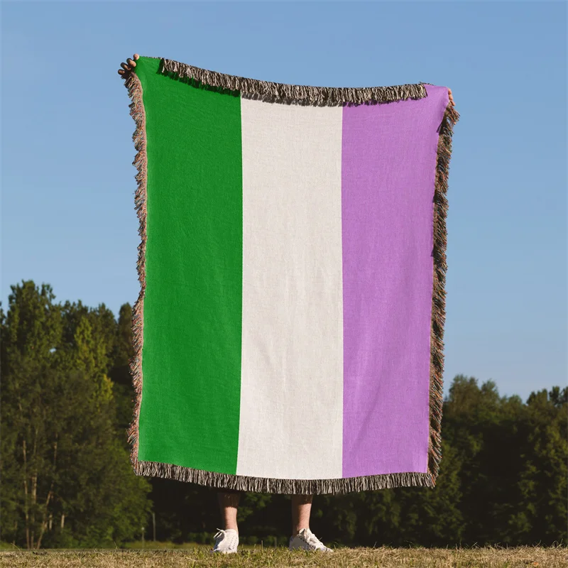 Gaslight Gatekeep Girlboss Genderqueer Pride Flag LGBT Rainbow Jacquard Fringed Woven Throw Blanket