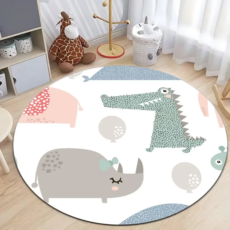 Schattig dinosaurus cartoon rond tapijt, zachte chenille antislip vloermat voor kinderkamer, woonkamer, kinderkamer, wasbaar tapijt